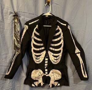 NWT - Spirit Halloween Skeleton Suit Adult Costume Jacket Pants Tie, Size Small